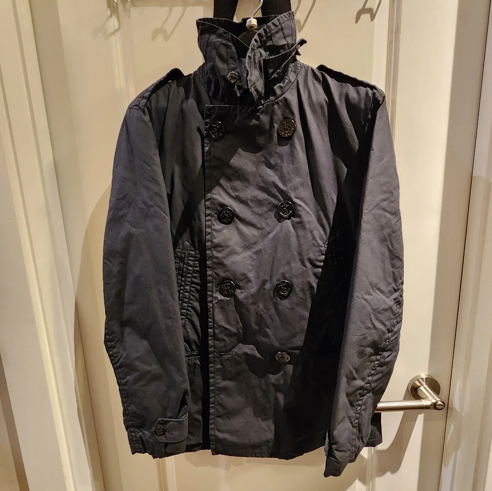 JCrew Navy Waxed Insulated Double Breasted Peacoat Size Medium - Picture 4 of 5